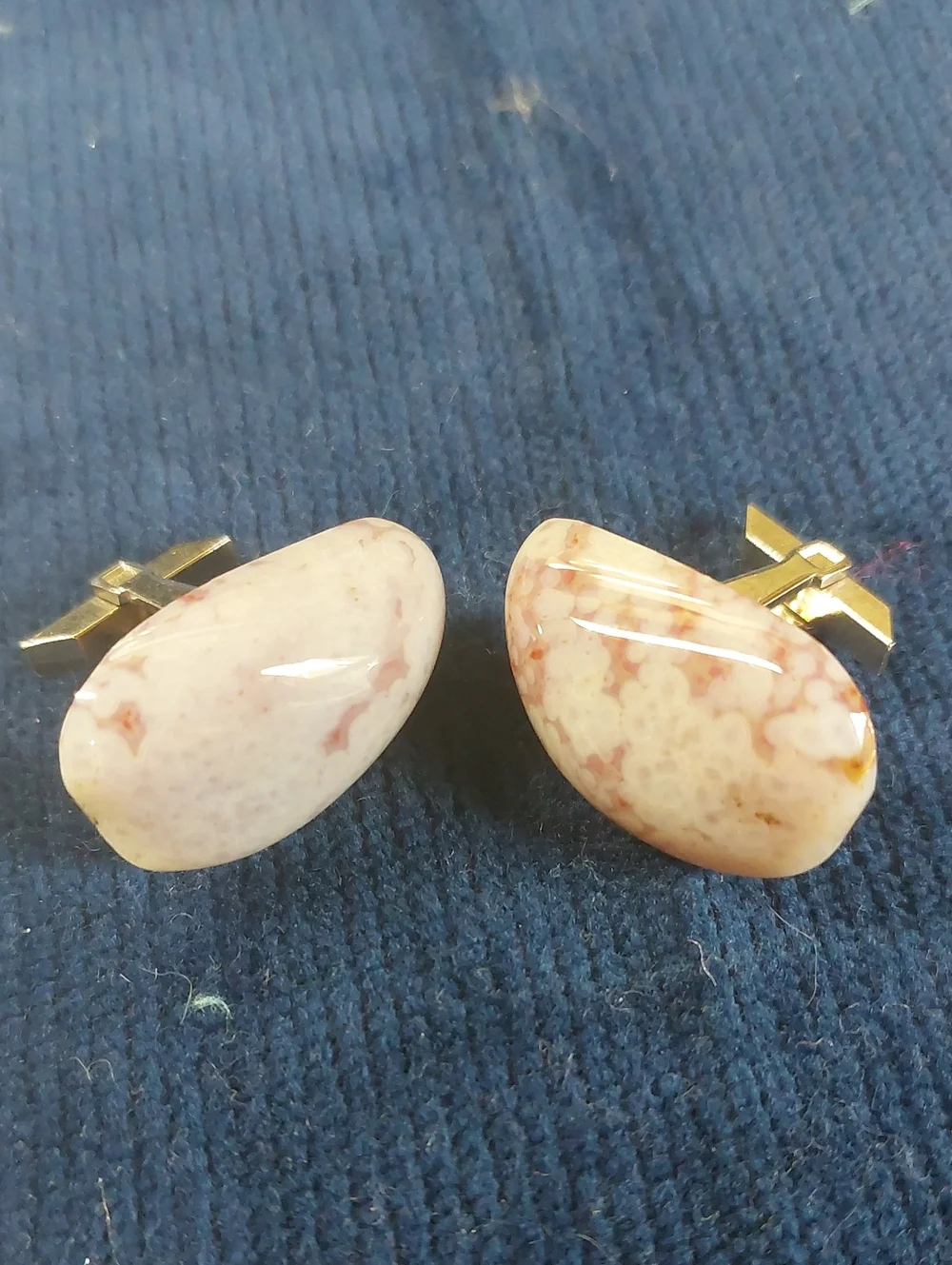 Vintage Estate Toggle Back Cufflinks, Tiger's Eye & Ocean Jasper, Two Pairs